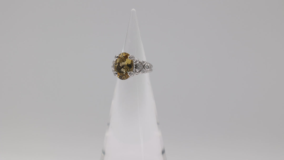 Judith Ripka Sterling Silver Oval Citrine And CZ Ring Size 5.75