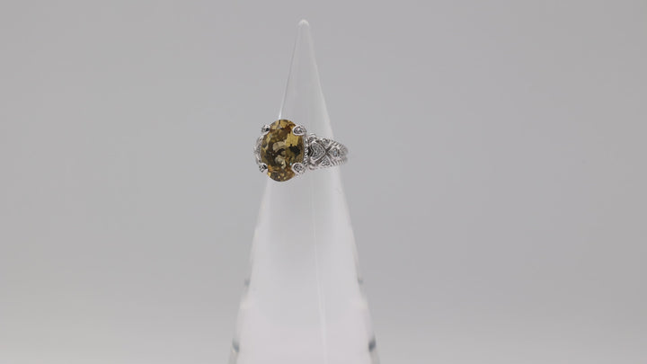 Judith Ripka Sterling Silver Oval Citrine And CZ Ring Size 5.75