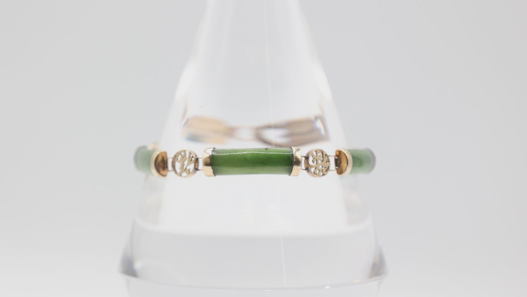 14k Yellow Gold Dark Green Jade Link Bracelet