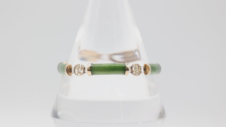 14k Yellow Gold Dark Green Jade Link Bracelet