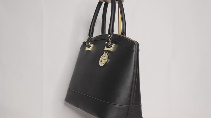 Anne Klein Black Leather w/ Gold Accents Dome Satchel