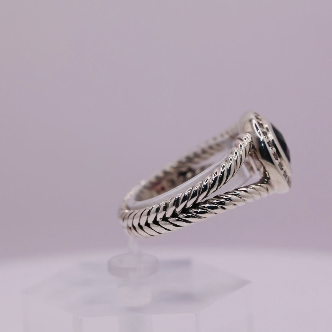 David Yurman 925 Garnet and Diamond Petite Albion Double Cable Ring - Size 9.5
