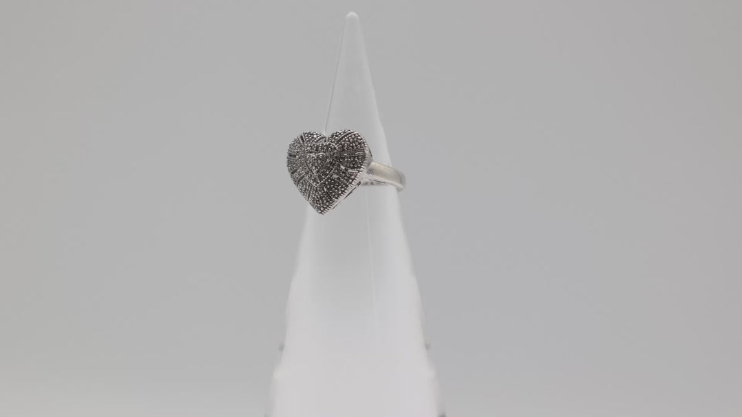 925 Sterling Silver Pave Diamond Heart Ring Size 5.75