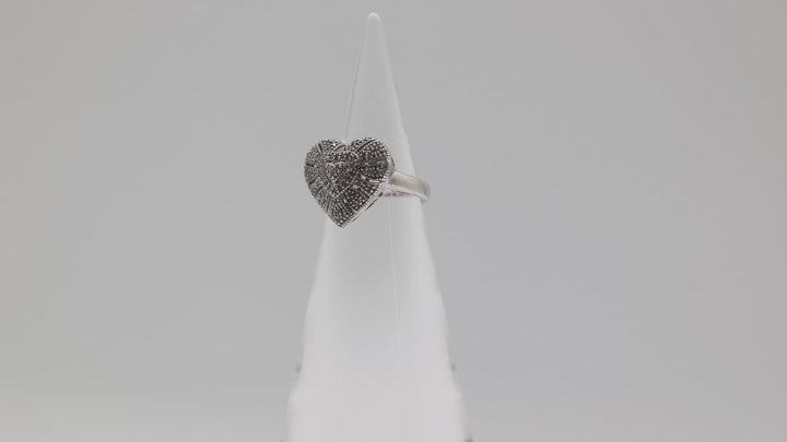 925 Sterling Silver Pave Diamond Heart Ring Size 5.75