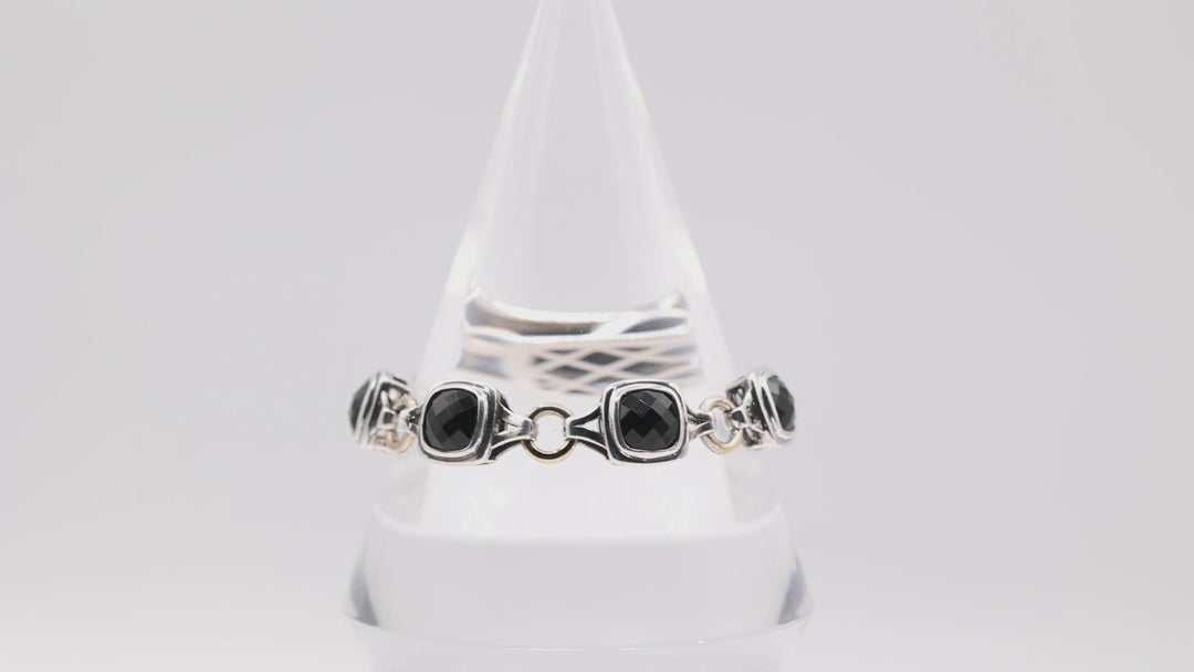Lorenzo 925 Sterling Silver Bracelet with 6 Black Onyx Stones