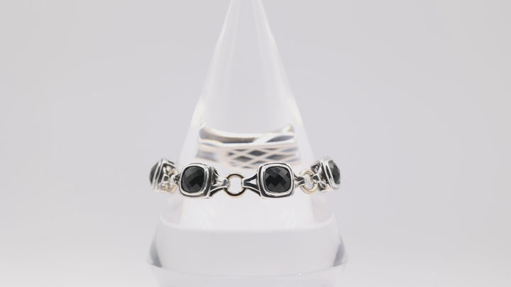 Lorenzo 925 Sterling Silver Bracelet with 6 Black Onyx Stones