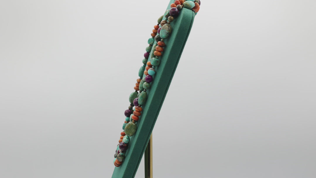 Beaded Necklace Turquoise Lapis Orange Coral Jadeite 20 In