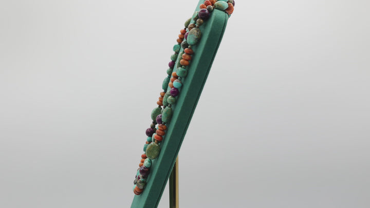 Beaded Necklace Turquoise Lapis Orange Coral Jadeite 20 In