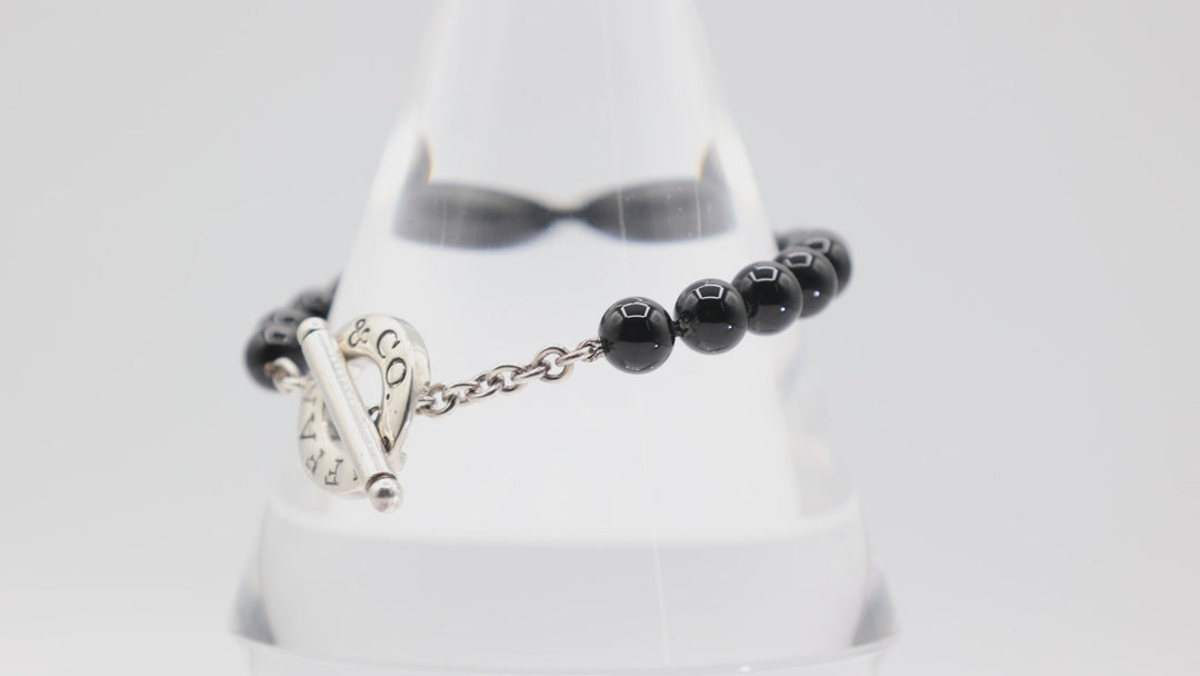 Tiffany And Co Onyx Bead Toggle Bracelet 8 Inches