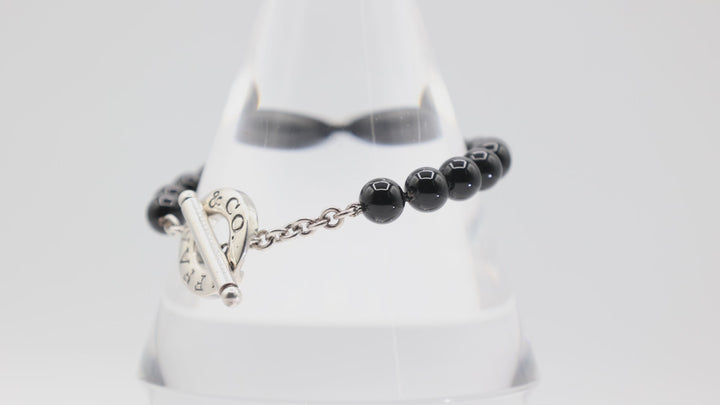 Tiffany And Co Onyx Bead Toggle Bracelet 8 Inches