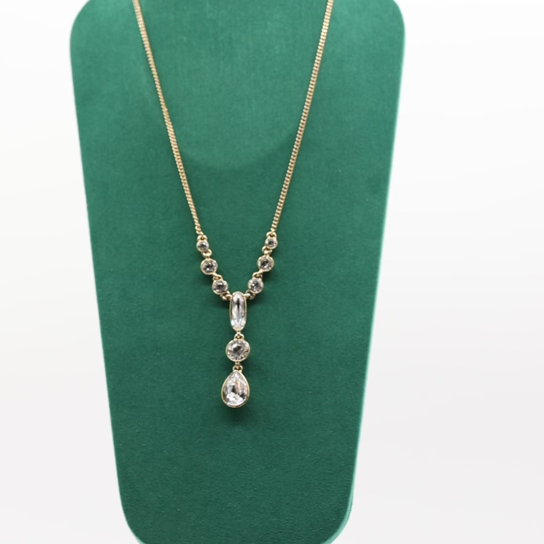 Gold Tone Givenchy Y-drop Crystal Necklace - 18.5 inches