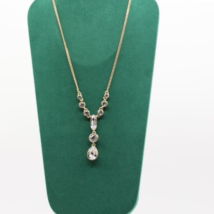 Gold Tone Givenchy Y-drop Crystal Necklace - 18.5 inches