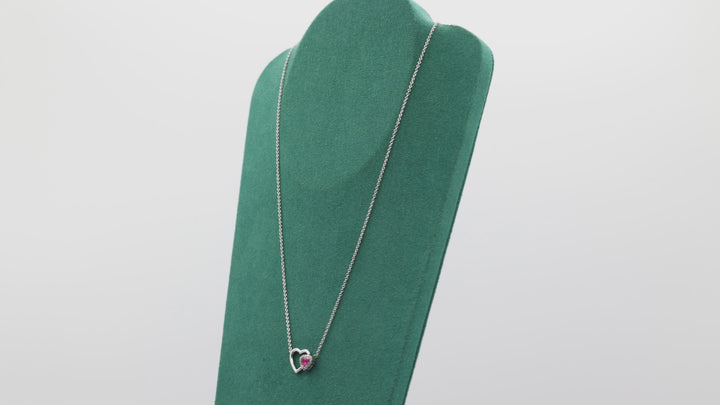 925 Sterling Silver Double Heart Necklace with Pink White Sapphires