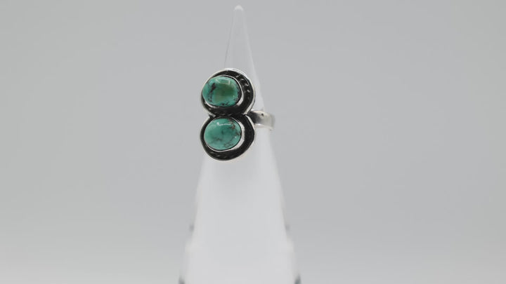 925 Sterling Silver Double Turquoise Stone Ring Size 6