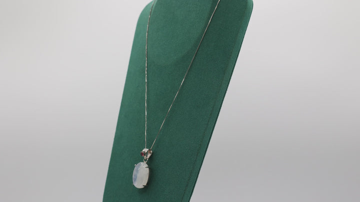 925 Sterling Silver Moonstone and Garnet Accent Necklace 23x15mm