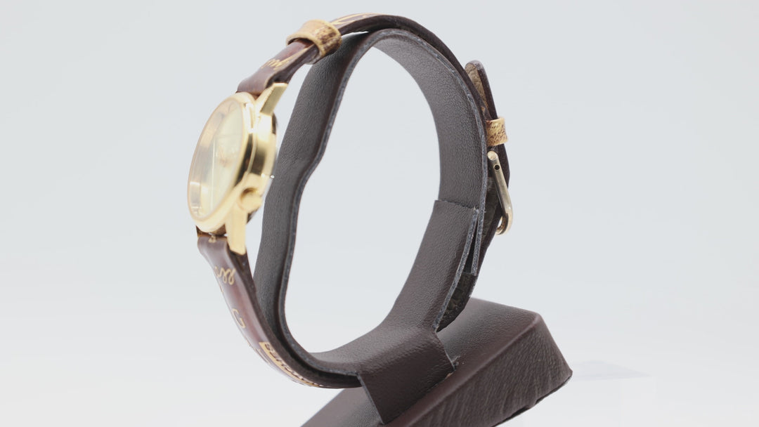 Guess Gold Tone & Stamped Brown Leather Band Watch