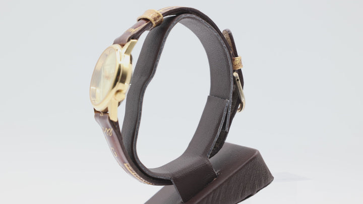 Guess Gold Tone & Stamped Brown Leather Band Watch