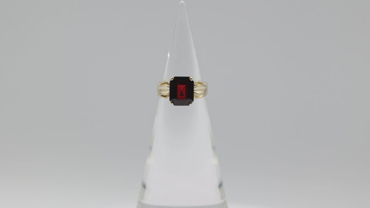 14K Yellow Gold Emerald Cut Garnet Ring 11.5x9.6mm 8.75