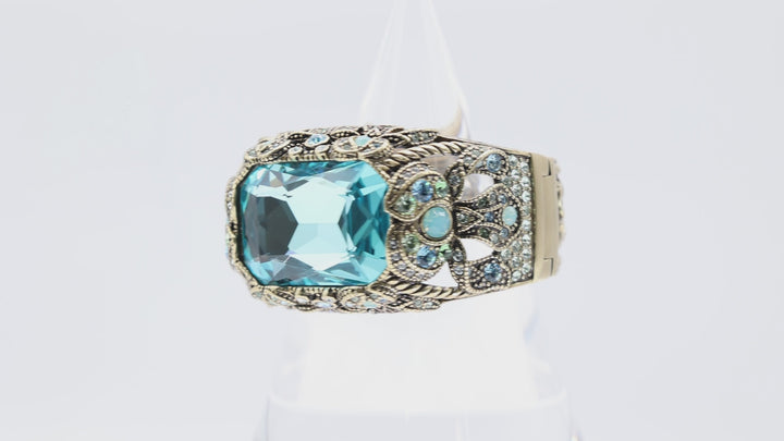 Heidi Daus Irresistible Impressions Large Aqua Blue Rhinestone Cuff Bracelet