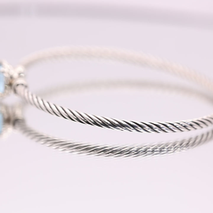 925 Sterling Silver David Yurman Blue Topaz Cable Bangle Bracelet 6.6"