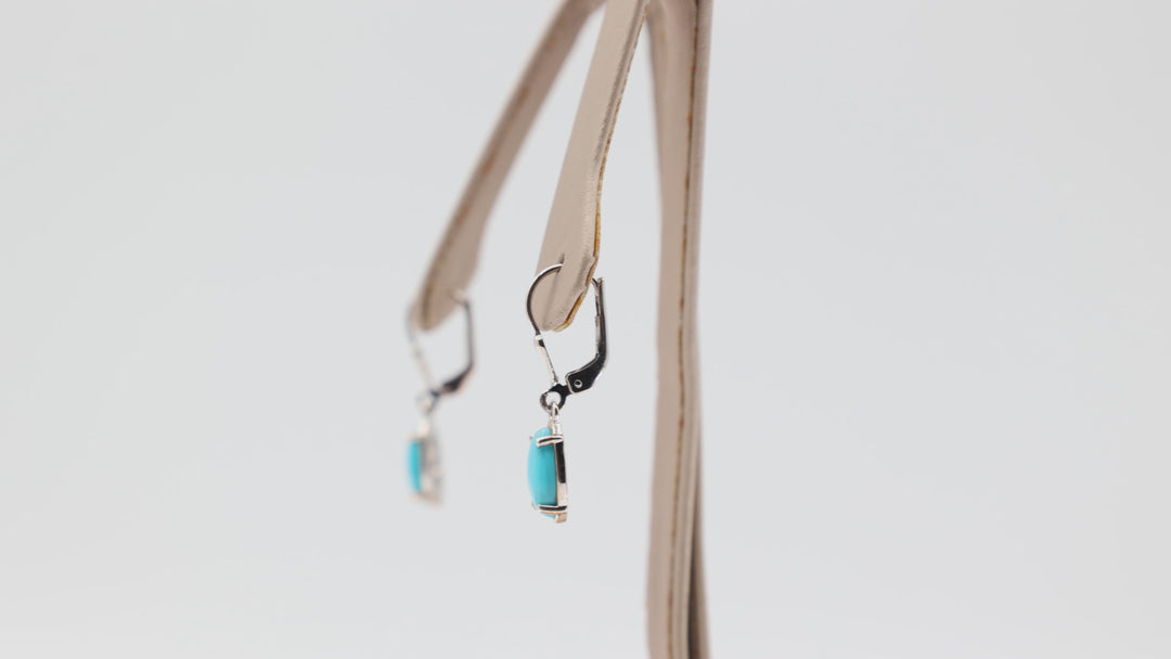 925 Sterling Silver Gold Accented 10x5mm Oval Turquoise Stone Earrings