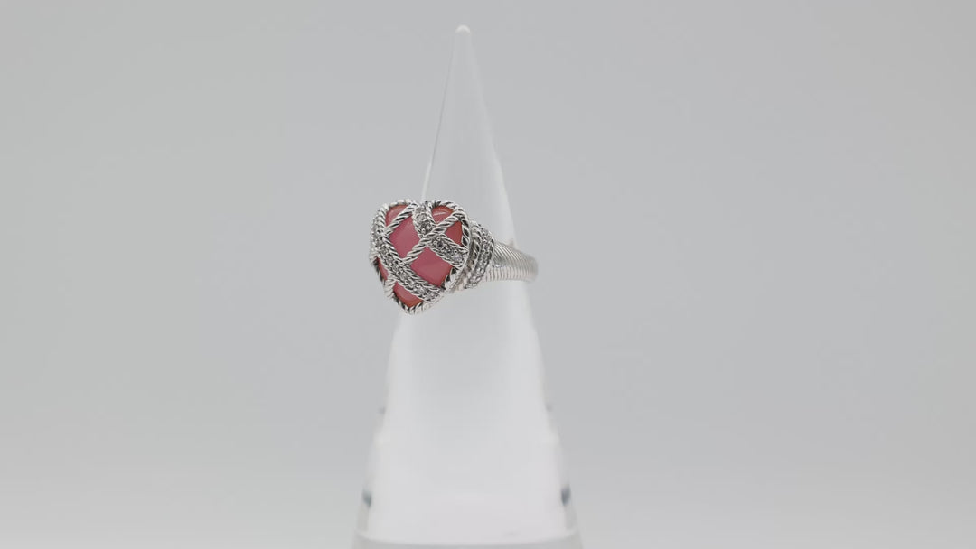 Judith Ripka 925 Sterling Silver Heart Pink Quartz Ring Size 9.75