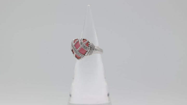 Judith Ripka 925 Sterling Silver Heart Pink Quartz Ring Size 9.75