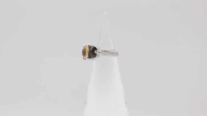 Judith Ripka Sterling Silver Citrine and Smokey Quartz Ring- Size 4.75