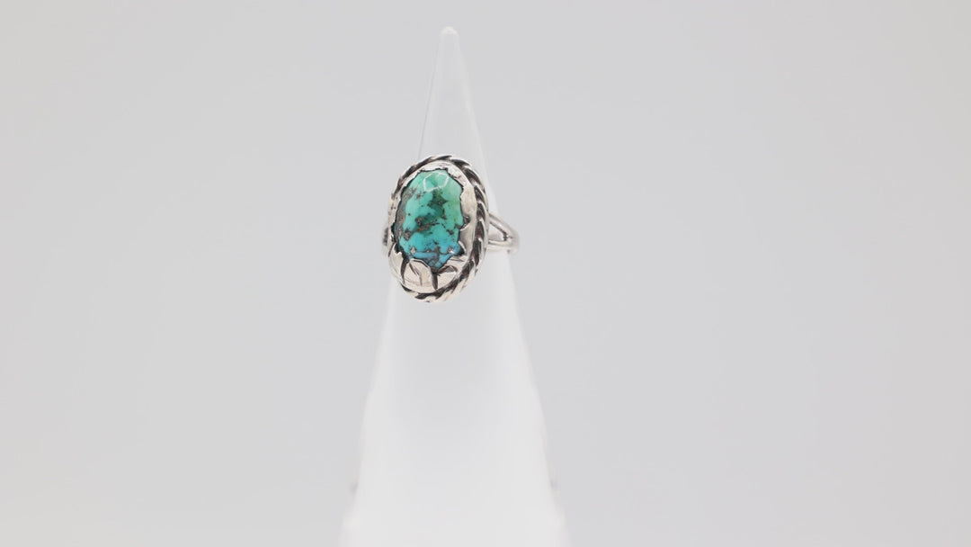 925 Sterling Silver Braided Halo Turquoise Stone Ring Size 5