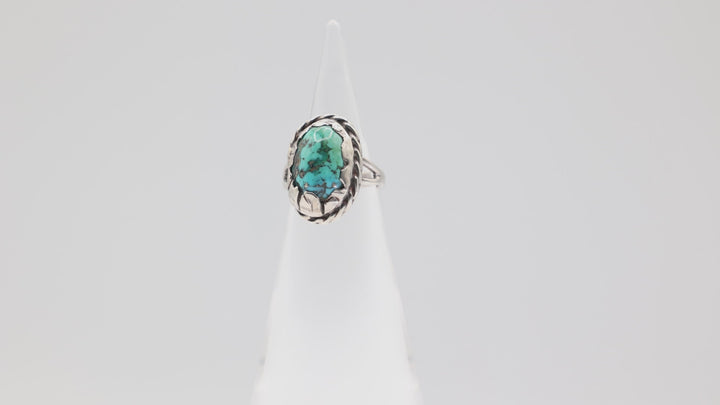 925 Sterling Silver Braided Halo Turquoise Stone Ring Size 5