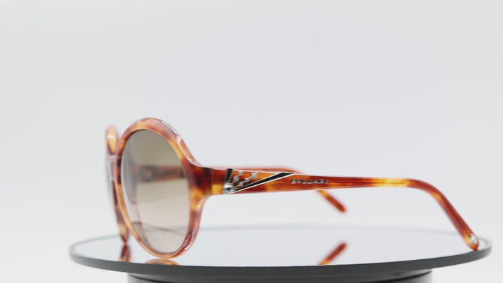 Bvlgari 8033-B Brown Gradient Tortoise Round with Swarovski Crystals Women's Sunglasses