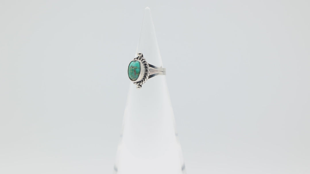 925 Sterling Silver Turquoise Stone with Braided Halo Ring Size 5.5