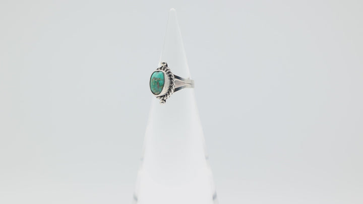 925 Sterling Silver Turquoise Stone with Braided Halo Ring Size 5.5