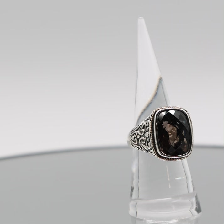 925 Sterling Silver 18k Yellow Gold EFFY Smokey Quartz Ring - Size 7.25