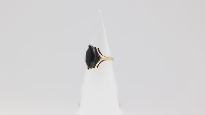 10k Yellow Gold Marquise Black Onyx Ring Size 5.75