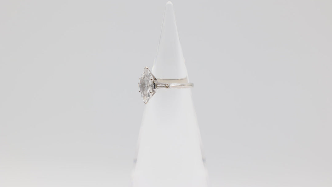 14k White Gold Band Marquise White Spinel Stone Ring Size 5.5