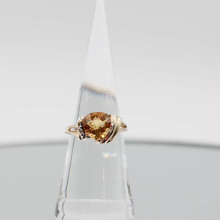 10k Yellow Gold Triangle Citrine with Moissanite Diamonds Ring - Size 6