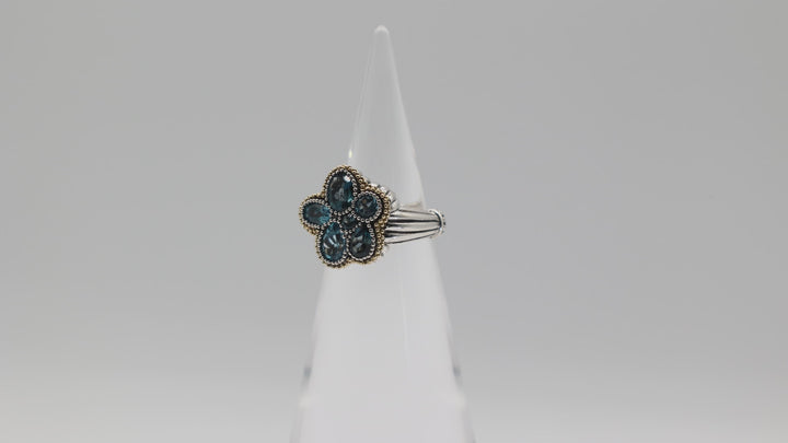 Lagos Blue Topaz Abstract Floral Ring 925 Sterling Silver 18K Gold Size 7.5