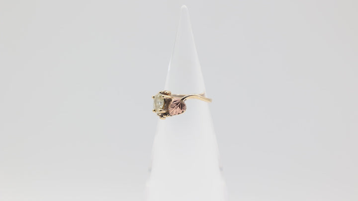10K Two Toned Rose Gold and Yellow Gold Leaf Pear Shaped Stone Ring Size 8