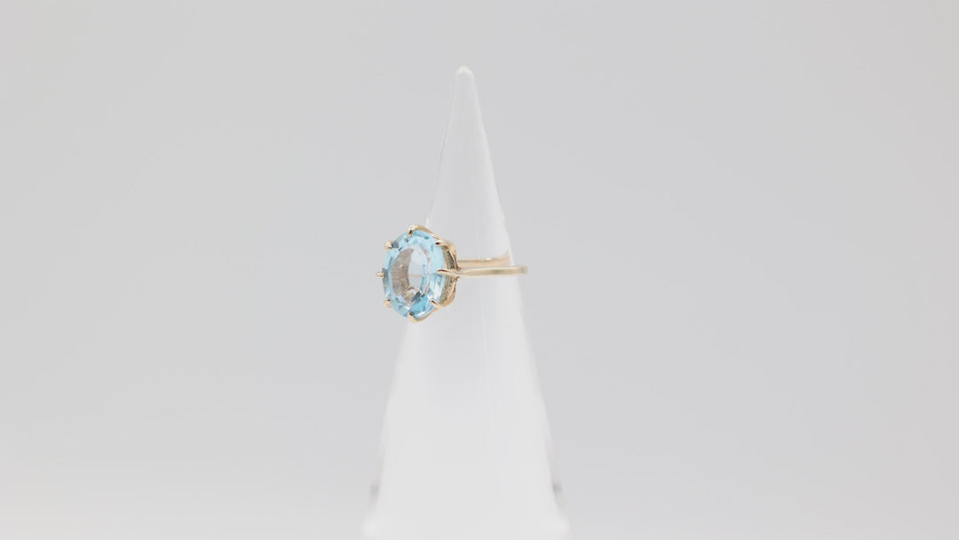 925 Sterling Silver Gold Plated Thin Band Ring with 12x10mm Oval Blue Topaz Stone Size 4.75