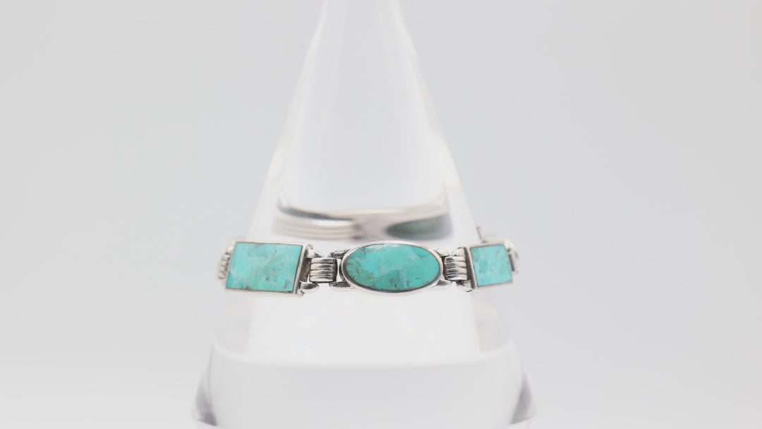 925 Silver Turquoise Rectangle and Oval Shaped Stone Bracelets 7 Inches