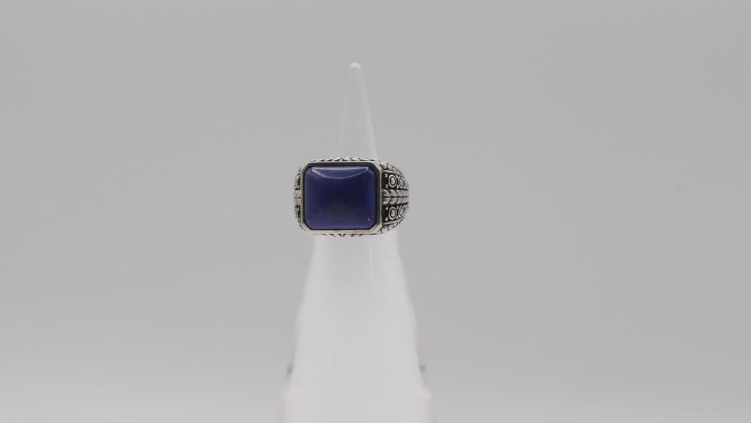 John Hardy 925 Silver Lapis Lazuli Cabochon Square Ornate Ring Size 4.75