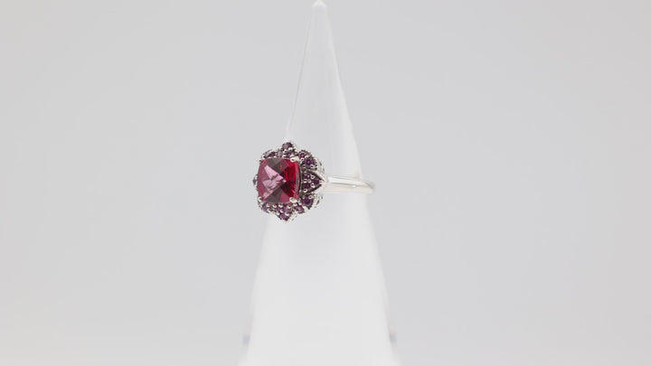 925 Sterling Silver Band with Flower Shaped Pink Quartz and 8mm Pink Ruby Stone Ring Size 6.75