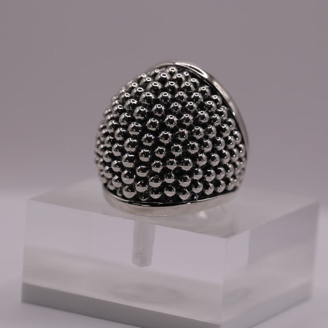 925 Sterling Silver-Toned Lagos Caviar Beaded Statement Ring - Size 7