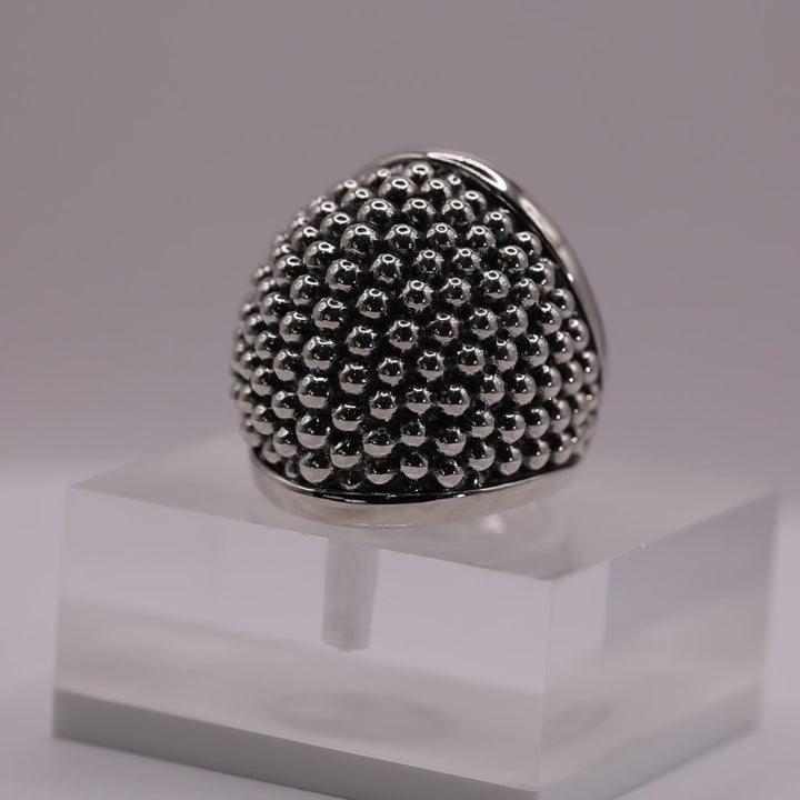 925 Sterling Silver-Toned Lagos Caviar Beaded Statement Ring - Size 7