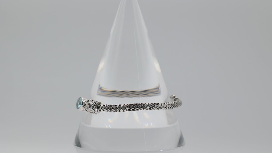 925 Sterling Silver Blue Topaz Bracelet 10x8mm Cable 8.5 Inch