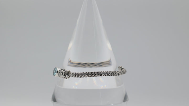 925 Sterling Silver Blue Topaz Bracelet 10x8mm Cable 8.5 Inch