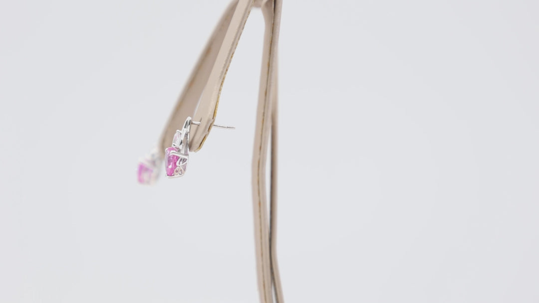 925 Sterling Silver Pink and White Sapphire Heart Earrings