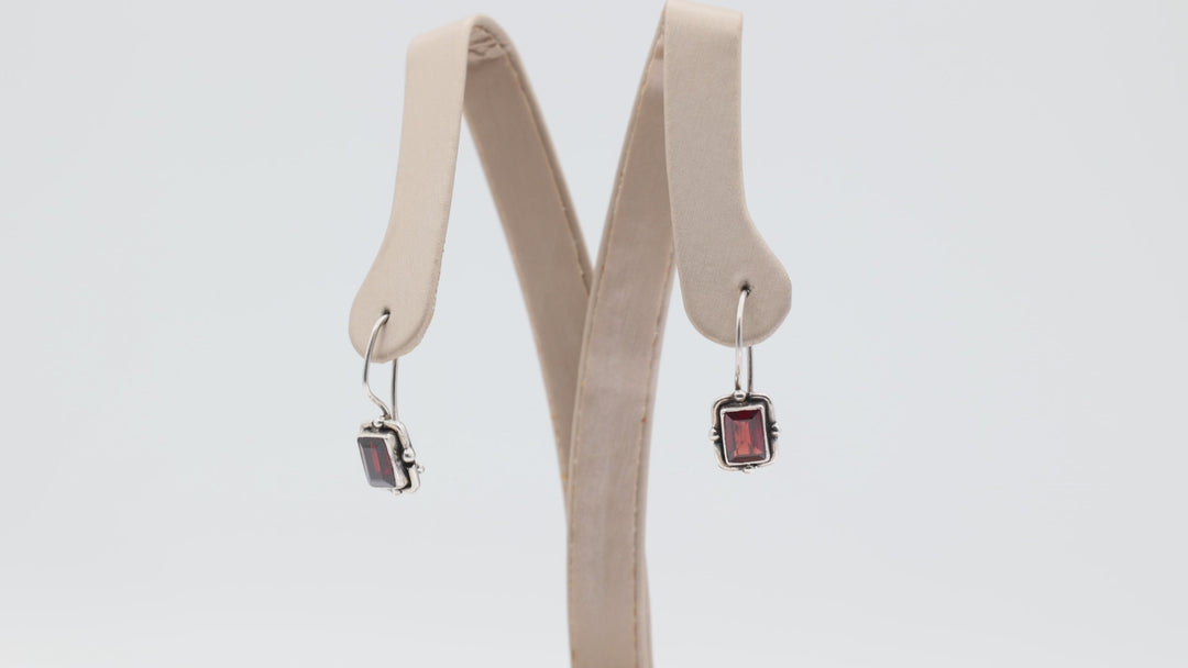 Silver Closed Hook 7x5mm Garnet Stone Earrings