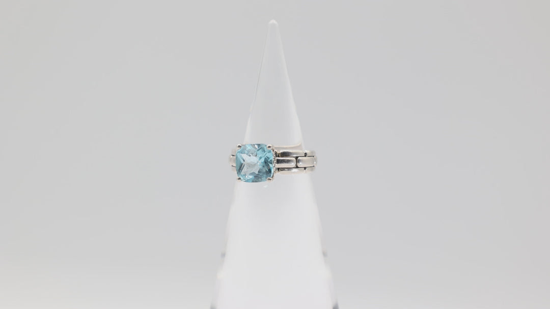 JAI By John Hardy 925 Sterling Silver Checkerboard Cushion Blue Topaz Ring Size 9